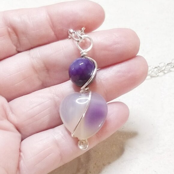 Sweetheart! Plump Purple Agate Heart Necklace! Super Cute & Feminine & Girlie! - Picture 4 of 9